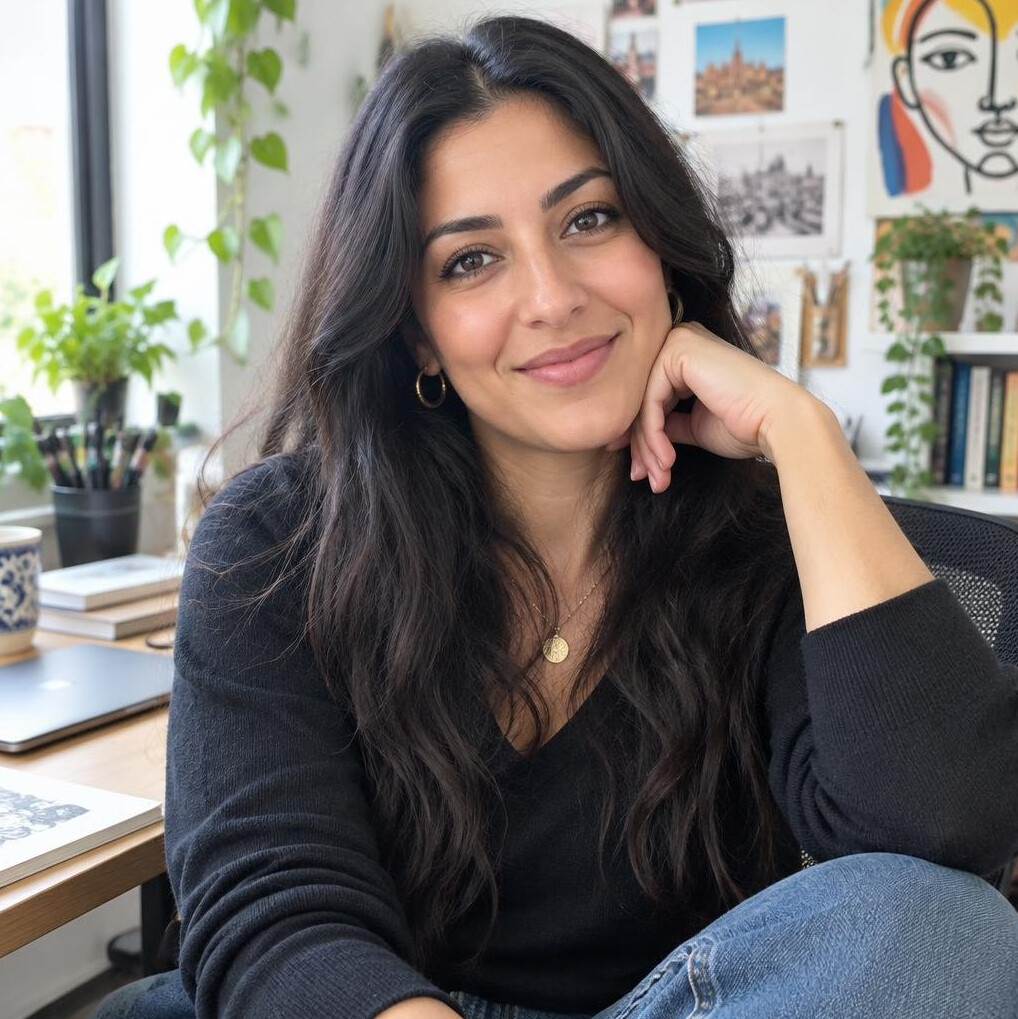 Portrait of a young woman with long dark hair