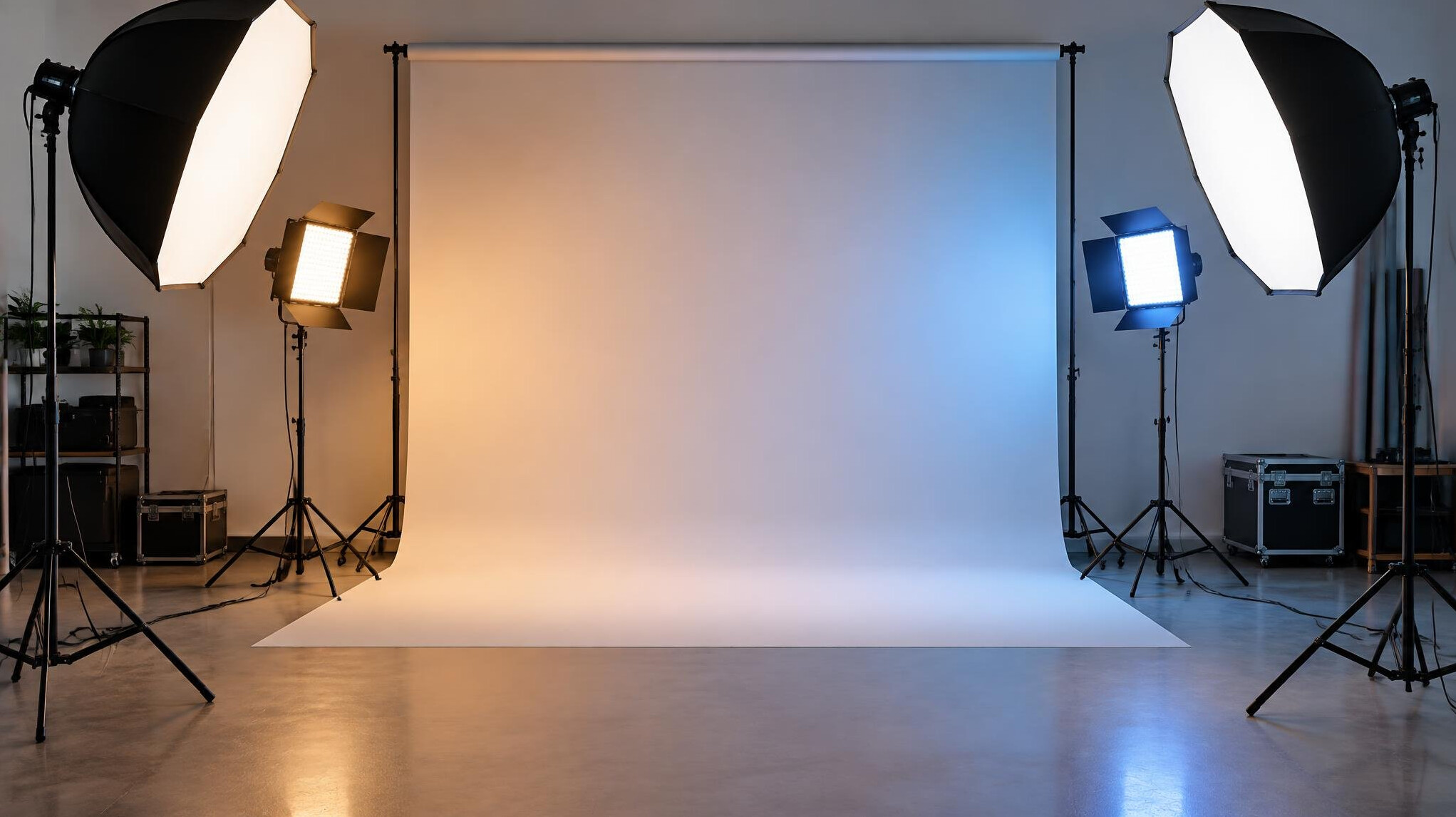 Studio lighting setup with softboxes on stands